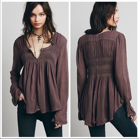 Free People Tops - Free People Blue Bird Smocked Top Shirt